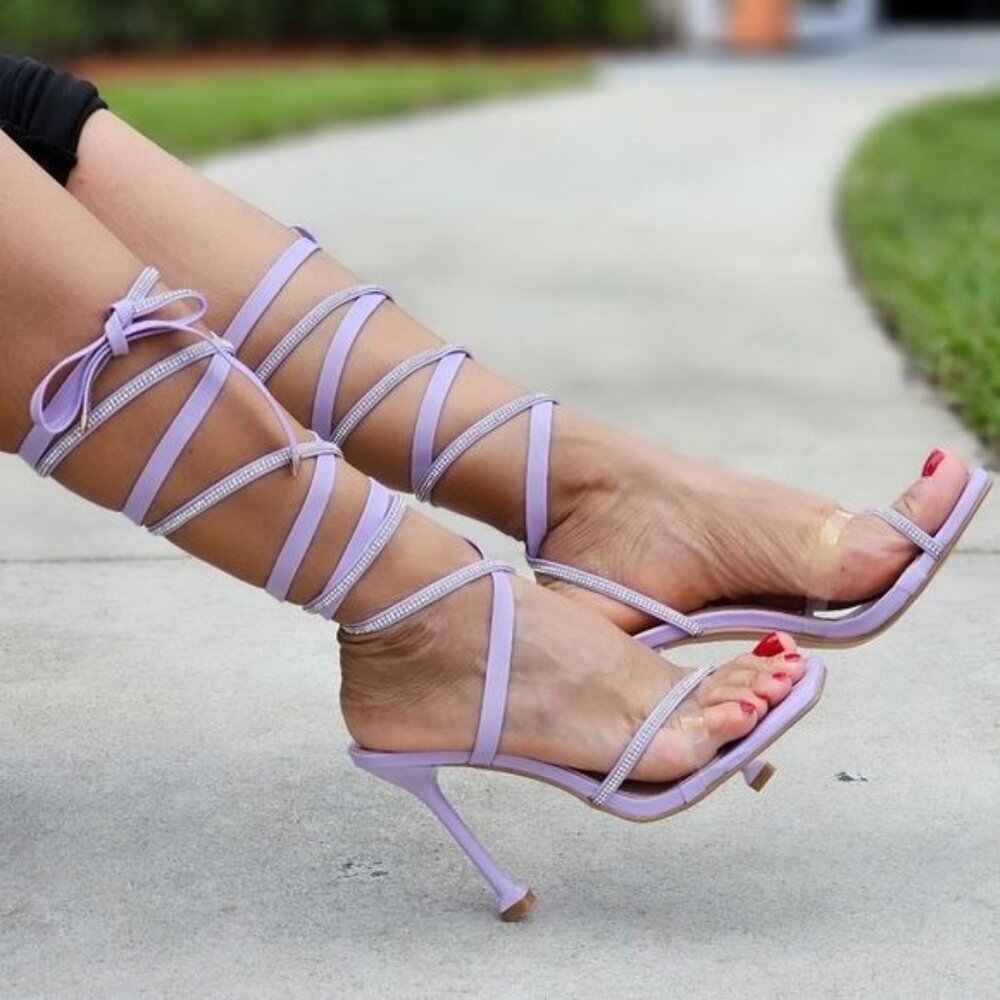 Women's Rhinestone Purple Strappy Heel Gladiator Sandals